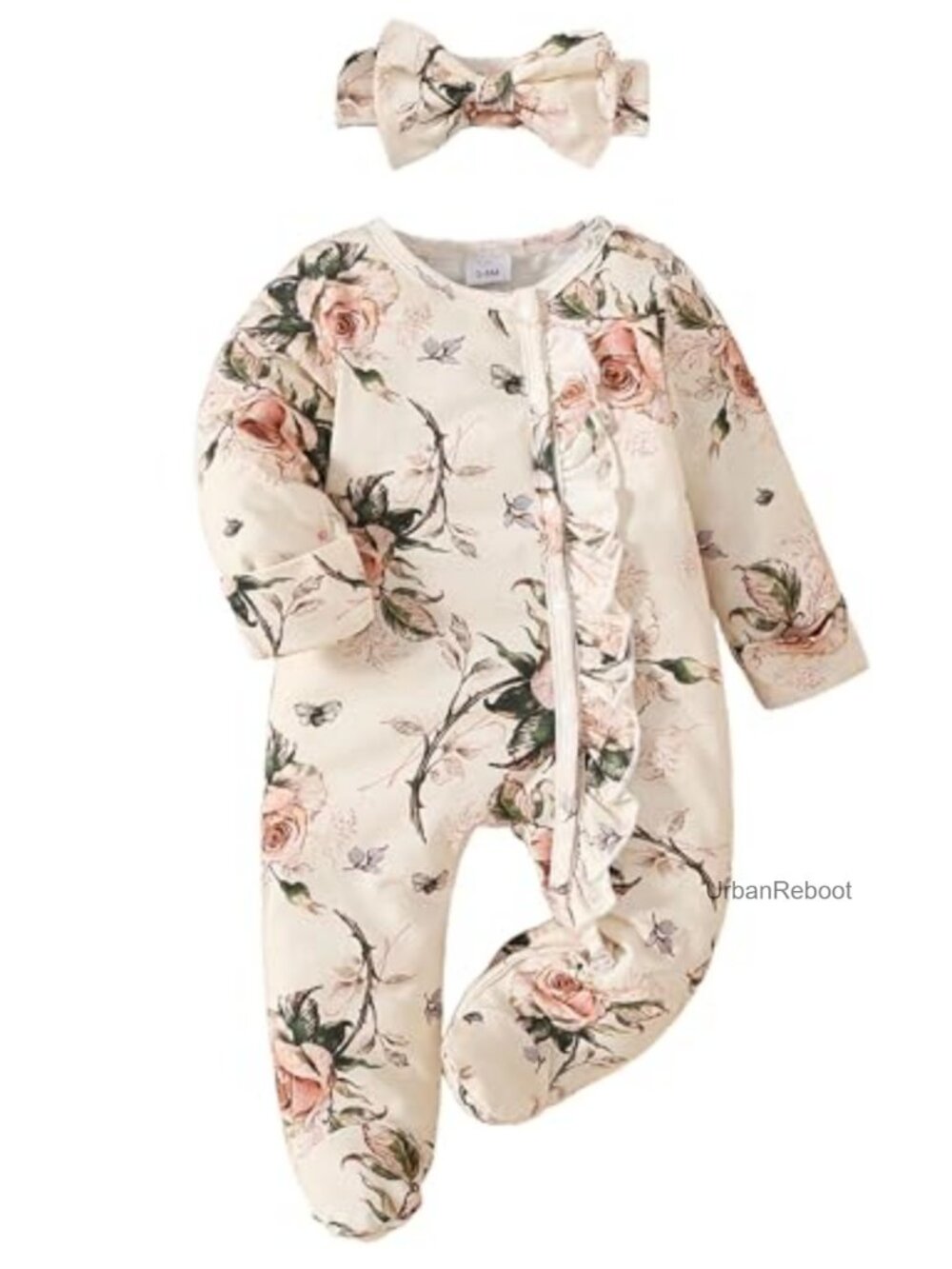 Newborn Baby Girl Ruffle Jumpsuit Romper Cotton Blend Footed Coming Home Outfit